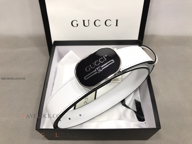 Gucci '80 Smooth White Leather Belt Silver Trim Logo Buckle